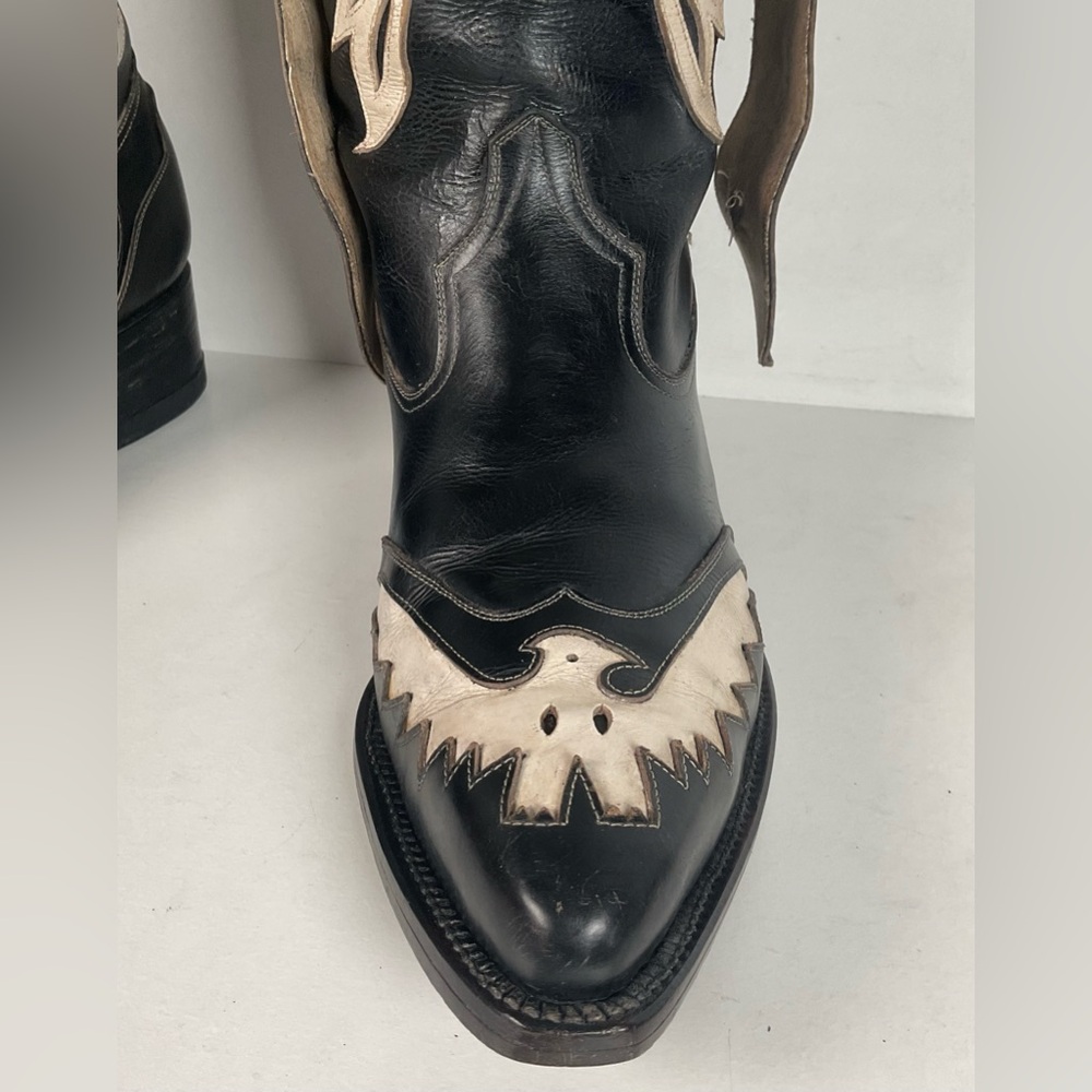 Vintage Thunderbird Cowboy Boots | Tooled Inlays | Mule Ear | 1960s | Men’s 9 - Picture 13 of 16